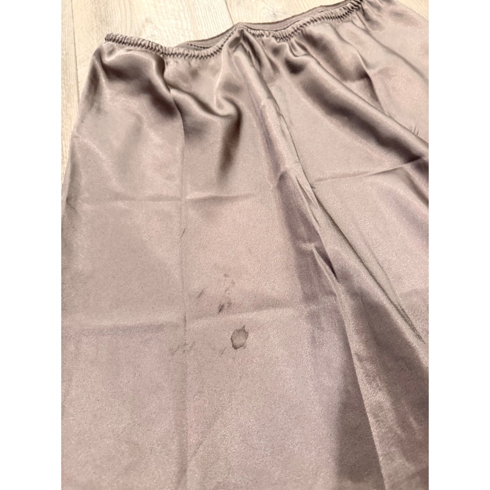 Christian Dior Vintage Taupe Satin Half Slip Lace Trim Side Slit Logo 25 Inch - Picture 5 of 14